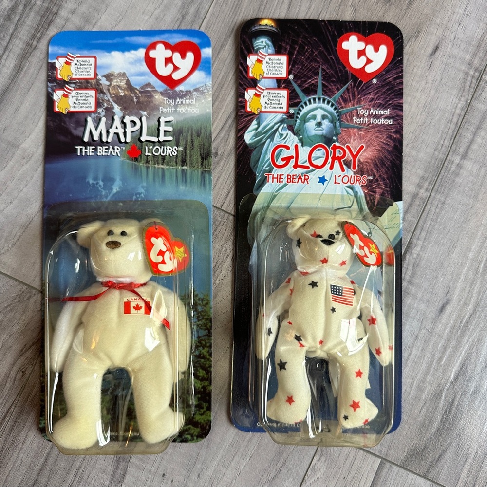 2 Ty Teenie Beanie Babies from McDonald's - International Bears Maple & Glory